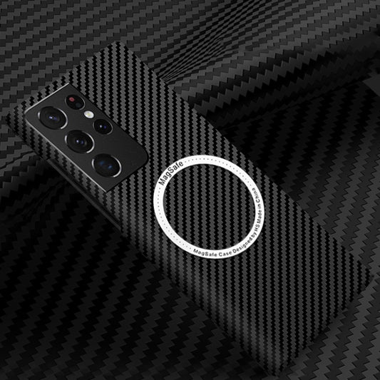 For Samsung Galaxy S21 Ultra 5G Carbon Fiber Texture MagSafe Magnetic Phone Case(Black) - Galaxy S21 Ultra 5G Cases by buy2fix | Online Shopping UK | buy2fix