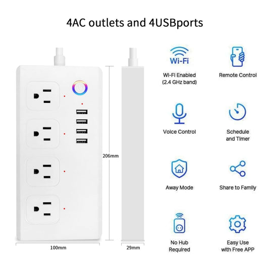 ZigBee 10A SM-SO301-U 2500W 4 Holes + 4 USB Smart Power Strip, US Plug(White) - Smart Socket by buy2fix | Online Shopping UK | buy2fix