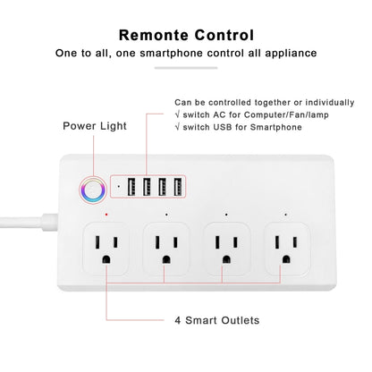 ZigBee 10A SM-SO301-U 2500W 4 Holes + 4 USB Smart Power Strip, US Plug(White) - Smart Socket by buy2fix | Online Shopping UK | buy2fix