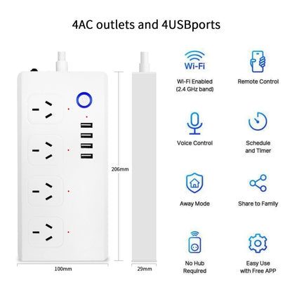 WiFi 10A SM-SO301-A 4 Holes + 4 USB 2000W Multi-purpose Smart Power Strip, AU Plug - Smart Socket by buy2fix | Online Shopping UK | buy2fix