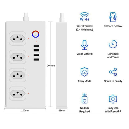 WiFi 10A SM-SO301-B 4 Holes + 4 USB Multi-purpose Smart Power Strip, Brazil Plug - Smart Socket by buy2fix | Online Shopping UK | buy2fix