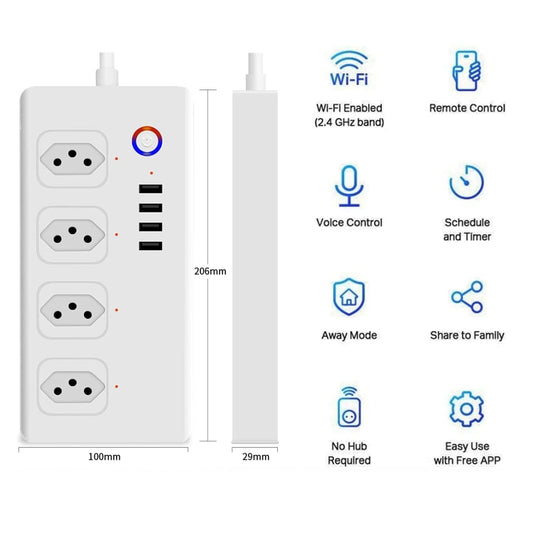 WiFi 10A SM-SO301-B 4 Holes + 4 USB Multi-purpose Smart Power Strip, Brazil Plug - Smart Socket by buy2fix | Online Shopping UK | buy2fix