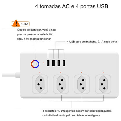 WiFi 10A SM-SO301-B 4 Holes + 4 USB Multi-purpose Smart Power Strip, Brazil Plug - Smart Socket by buy2fix | Online Shopping UK | buy2fix