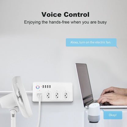 WiFi 10A SM-SO301-B 4 Holes + 4 USB Multi-purpose Smart Power Strip, Brazil Plug - Smart Socket by buy2fix | Online Shopping UK | buy2fix