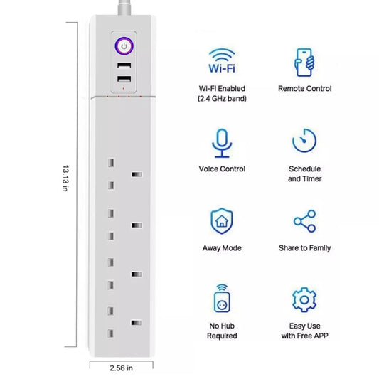 WiFi 10A SM-SO306-K 4 Holes + 2 USB Multi-purpose Smart Power Strip, UK Plug - Smart Socket by buy2fix | Online Shopping UK | buy2fix