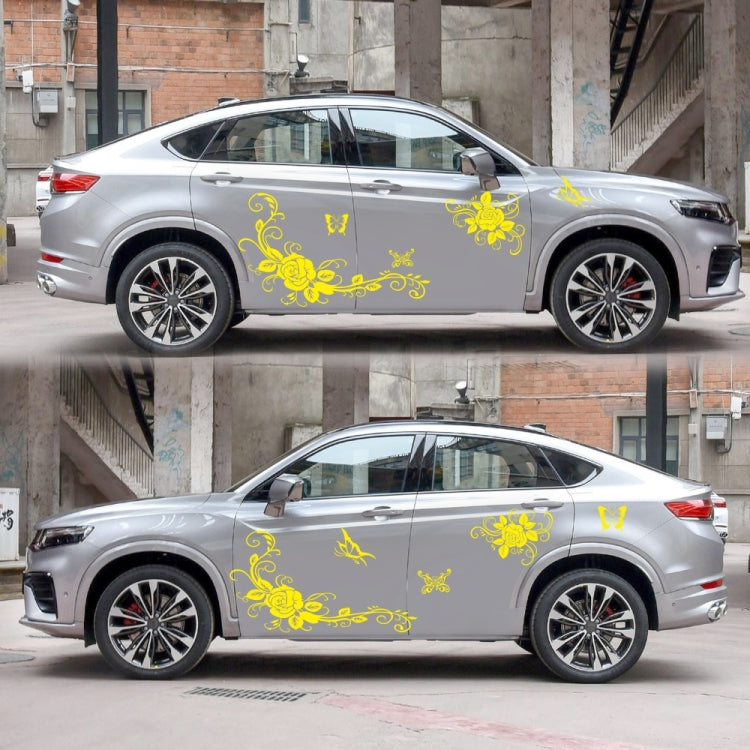 2 PCS/Set D-72 Butterfly Love Flower Pattern Car Modified Decorative Sticker(Yellow) by buy2fix