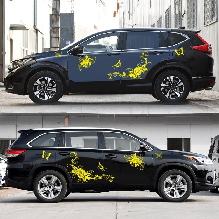 2 PCS/Set D-72 Butterfly Love Flower Pattern Car Modified Decorative Sticker(Yellow) by buy2fix