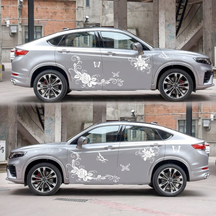 2 PCS/Set D-72 Butterfly Love Flower Pattern Car Modified Decorative Sticker(White) - Decorative Sticker by buy2fix | Online Shopping UK | buy2fix