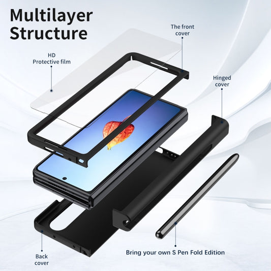 For Samsung Galaxy Z Fold4 Macaron Hinge Phone Case with Stylus Pen Fold Edition & Protective Film(Black) - Galaxy Phone Cases by buy2fix | Online Shopping UK | buy2fix