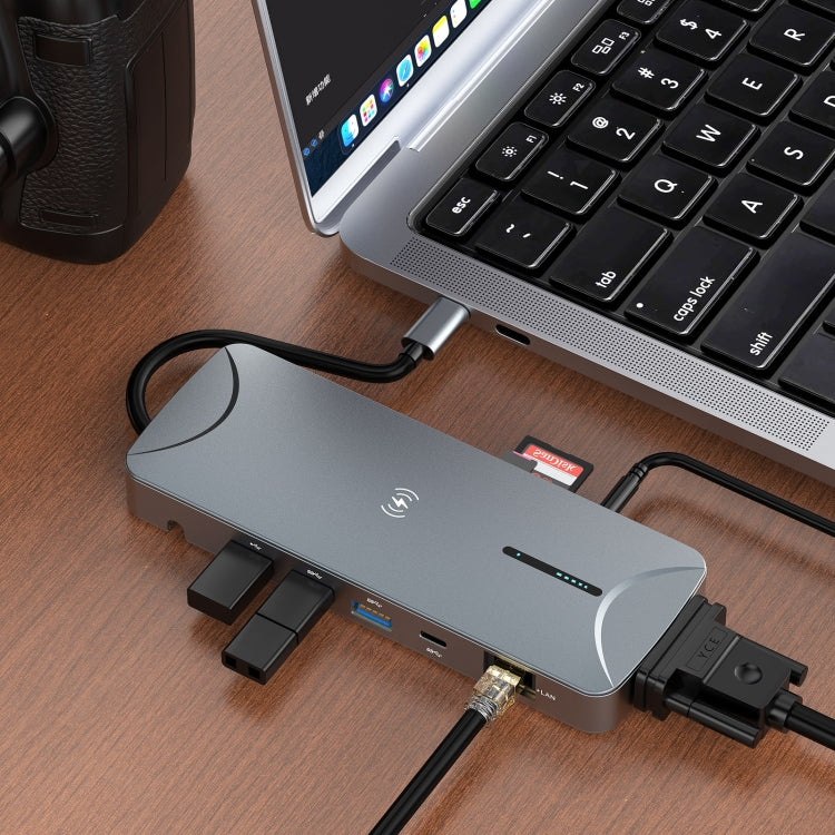 V240 12-in-1 Multifunctional USB-C / Type-C 3.1 Male HUB Docking Station(Gery) by buy2fix