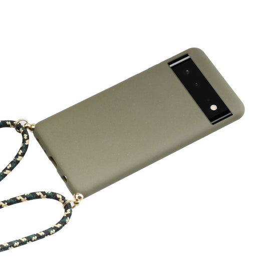 For Google Pixel 6 Wheat Straw Material + TPU Protective Case with Lanyard(Army Green) - Google Cases by buy2fix | Online Shopping UK | buy2fix