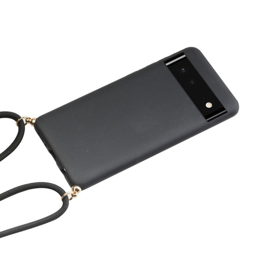 For Google Pixel 6 Wheat Straw Material + TPU Protective Case with Lanyard(Black) - Google Cases by buy2fix | Online Shopping UK | buy2fix