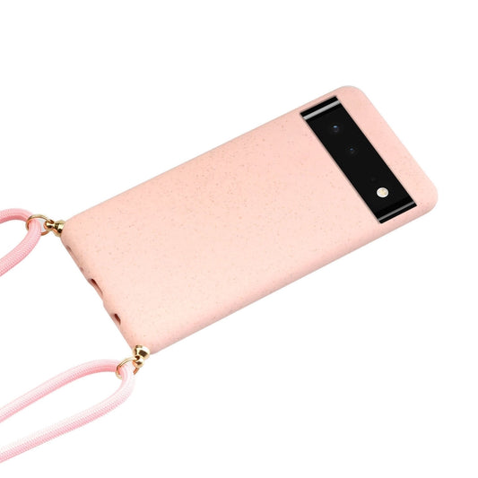 For Google Pixel 6 Wheat Straw Material + TPU Protective Case with Lanyard(Pink) - Google Cases by buy2fix | Online Shopping UK | buy2fix