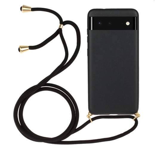 For Google Pixel 6 Pro Wheat Straw Material + TPU Protective Case with Lanyard(Black) - Google Cases by buy2fix | Online Shopping UK | buy2fix