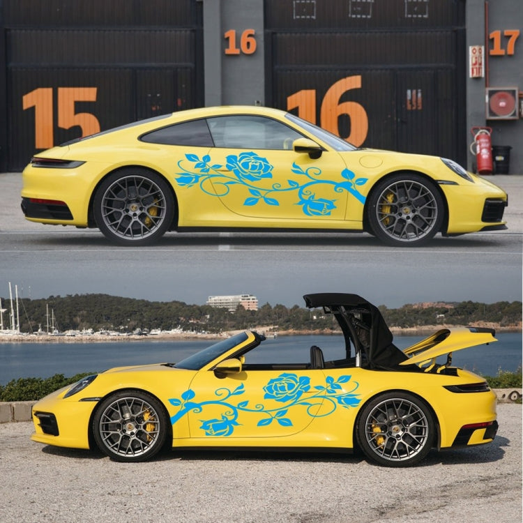 2 PCS/Set D-545 Rose Pattern Car Modified Decorative Sticker(Blue) - Decorative Sticker by buy2fix | Online Shopping UK | buy2fix