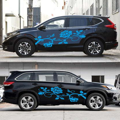 2 PCS/Set D-545 Rose Pattern Car Modified Decorative Sticker(Blue) - Decorative Sticker by buy2fix | Online Shopping UK | buy2fix