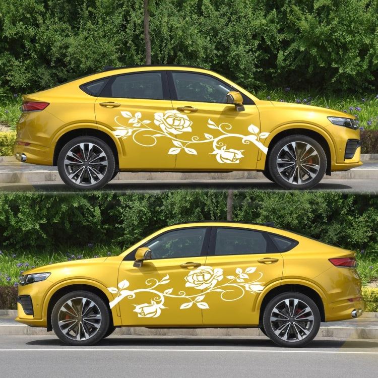 2 PCS/Set D-545 Rose Pattern Car Modified Decorative Sticker(White) - Decorative Sticker by buy2fix | Online Shopping UK | buy2fix