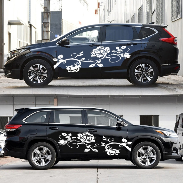 2 PCS/Set D-545 Rose Pattern Car Modified Decorative Sticker(White) - Decorative Sticker by buy2fix | Online Shopping UK | buy2fix