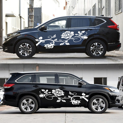 2 PCS/Set D-545 Rose Pattern Car Modified Decorative Sticker(White) - Decorative Sticker by buy2fix | Online Shopping UK | buy2fix