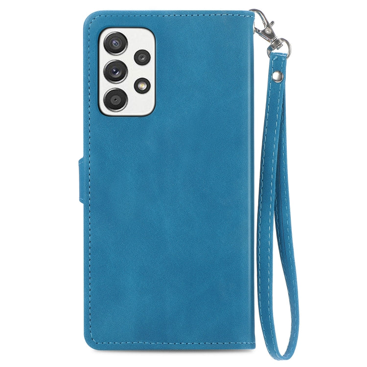 For Samsung Galaxy A52 5G Embossed Flower Shockproof Leather Phone Case(Blue) by buy2fix