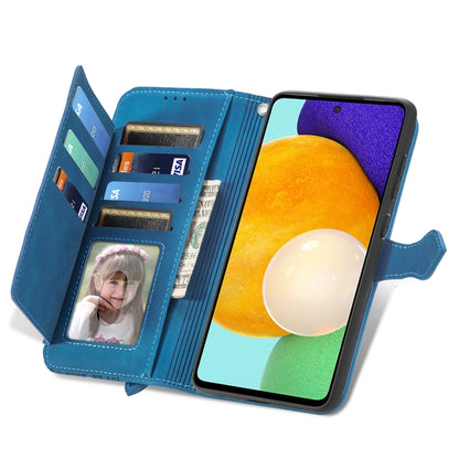 For Samsung Galaxy A52 5G Embossed Flower Shockproof Leather Phone Case(Blue) by buy2fix