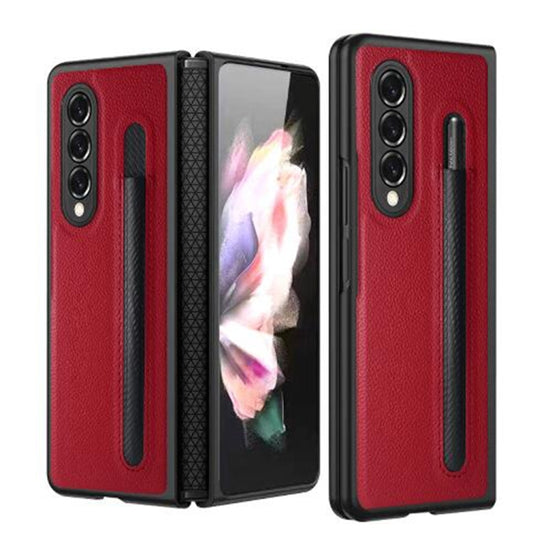 For Samsung Galaxy Z Fold4 Litchi Texture Hinge Protection Folding Phone Case(Red) - Galaxy Z Fold4 5G Cases by buy2fix | Online Shopping UK | buy2fix