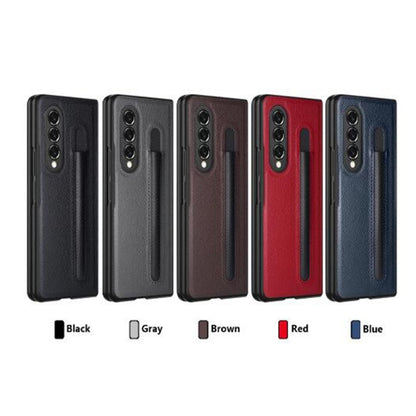 For Samsung Galaxy Z Fold4 Litchi Texture Hinge Protection Folding Phone Case(Red) - Galaxy Z Fold4 5G Cases by buy2fix | Online Shopping UK | buy2fix