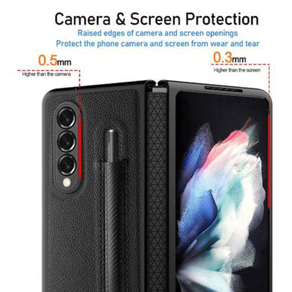 For Samsung Galaxy Z Fold4 Litchi Texture Hinge Protection Folding Phone Case(Red) - Galaxy Z Fold4 5G Cases by buy2fix | Online Shopping UK | buy2fix