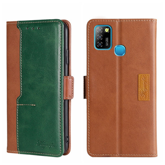 For Infinix Hot 10 Lite/Smart 5 X657 Contrast Color Side Buckle Leather Phone Case(Light Brown + Green) - Infinix Cases by buy2fix | Online Shopping UK | buy2fix