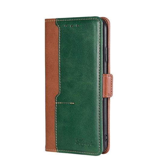 For Infinix Hot 10 Lite/Smart 5 X657 Contrast Color Side Buckle Leather Phone Case(Light Brown + Green) - Infinix Cases by buy2fix | Online Shopping UK | buy2fix