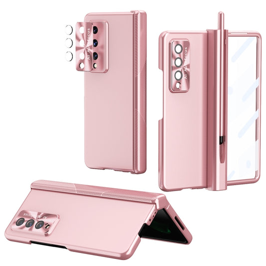 For Samsung Galaxy Z Fold3 5G Electroplating Hinged Folding Phone Case with S Pen Fold Edition(Pink) by buy2fix