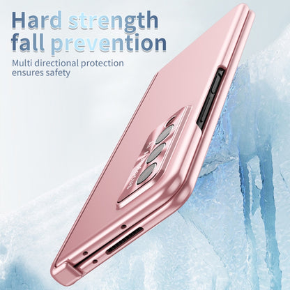 For Samsung Galaxy Z Fold3 5G Electroplating Hinged Folding Phone Case with S Pen Fold Edition(Pink) by buy2fix