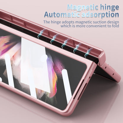 For Samsung Galaxy Z Fold3 5G Electroplating Hinged Folding Phone Case with S Pen Fold Edition(Pink) by buy2fix