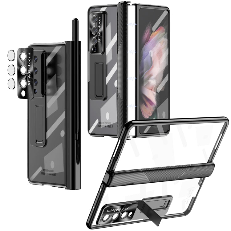 For Samsung Galaxy Z Fold3 5G Magnetic Hinges Plating Phone Case with Holder(Black) by buy2fix
