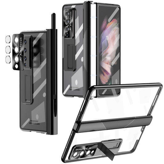 For Samsung Galaxy Z Fold3 5G Magnetic Hinges Plating Phone Case with Holder(Black) by buy2fix