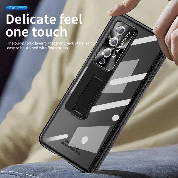 For Samsung Galaxy Z Fold3 5G Magnetic Hinges Plating Phone Case with Holder(Black) by buy2fix