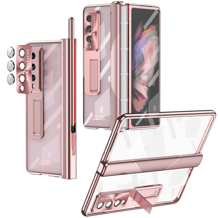 For Samsung Galaxy Z Fold3 5G Magnetic Hinges Plating Phone Case with Holder(Rose Gold) by buy2fix