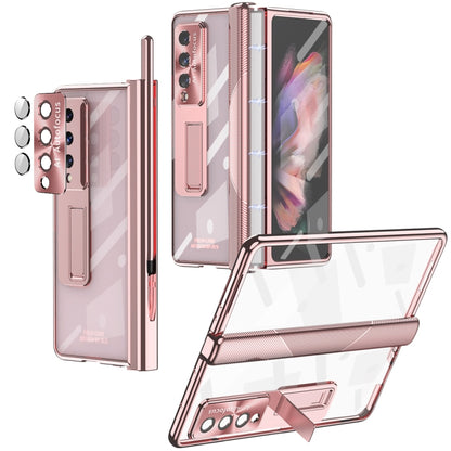 For Samsung Galaxy Z Fold3 5G Magnetic Hinges Plating Phone Case with Holder(Rose Gold) by buy2fix