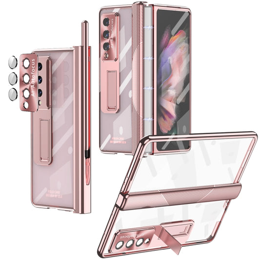 For Samsung Galaxy Z Fold3 5G Magnetic Hinges Plating Phone Case with Holder(Rose Gold) by buy2fix