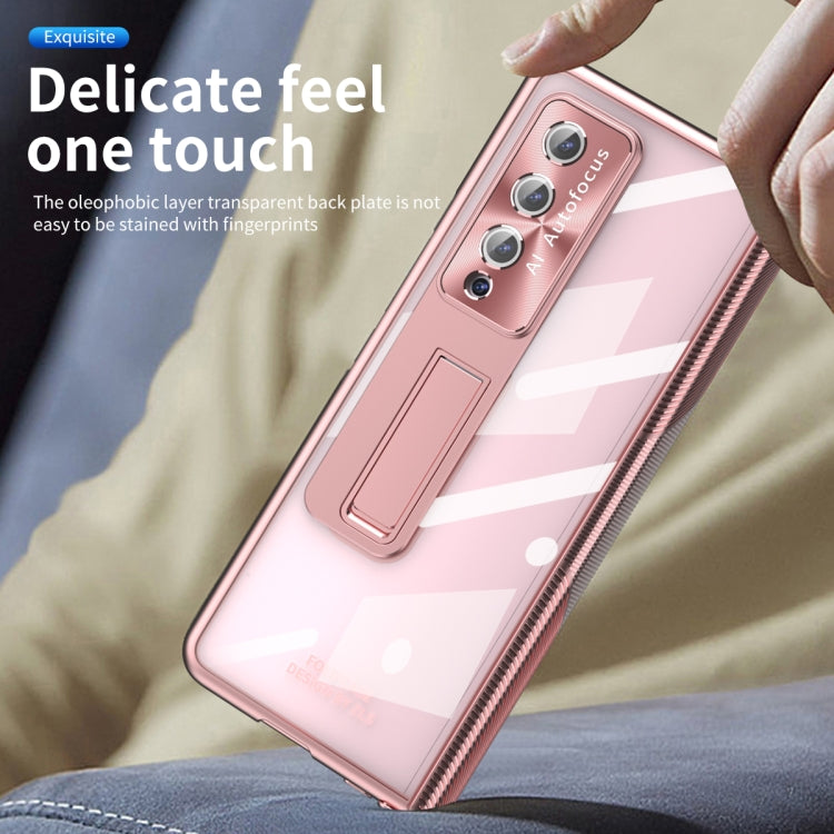 For Samsung Galaxy Z Fold3 5G Magnetic Hinges Plating Phone Case with Holder(Rose Gold) by buy2fix