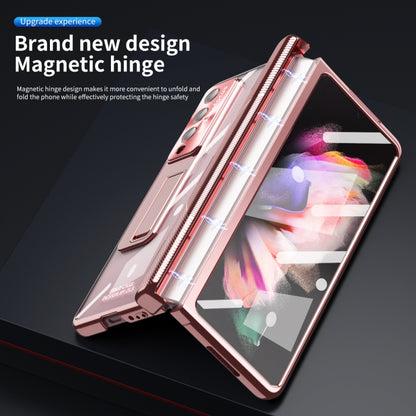 For Samsung Galaxy Z Fold3 5G Magnetic Hinges Plating Phone Case with Holder(Rose Gold) by buy2fix