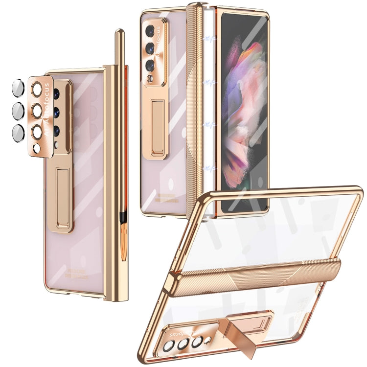 For Samsung Galaxy Z Fold3 5G Magnetic Hinges Plating Phone Case with Holder(Champagne Gold) by buy2fix