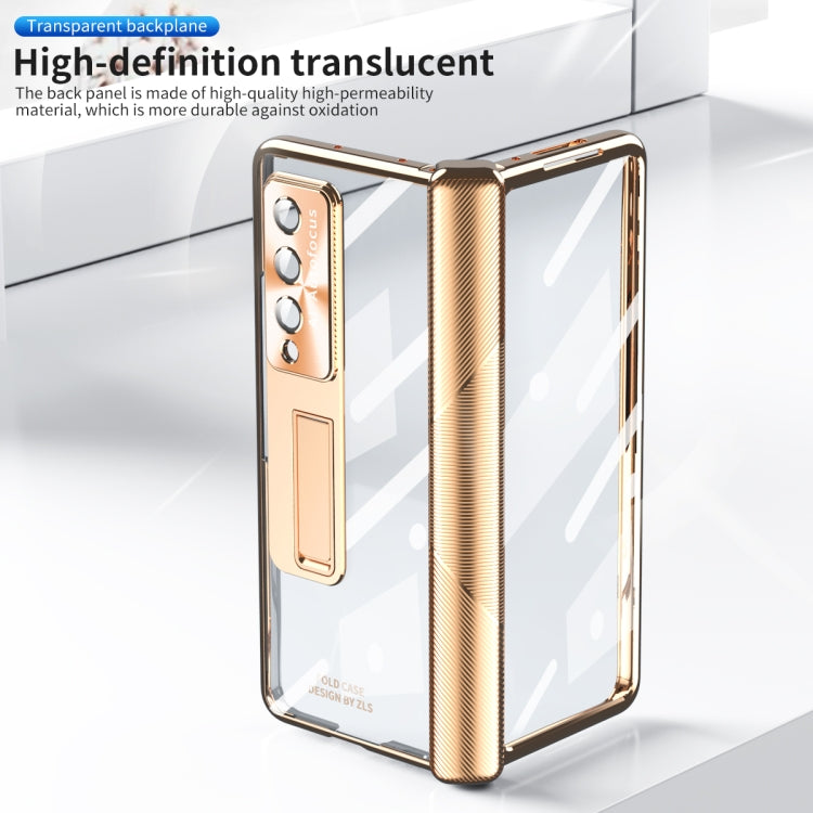 For Samsung Galaxy Z Fold3 5G Magnetic Hinges Plating Phone Case with Holder(Champagne Gold) by buy2fix