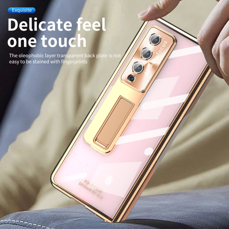 For Samsung Galaxy Z Fold3 5G Magnetic Hinges Plating Phone Case with Holder(Champagne Gold) by buy2fix