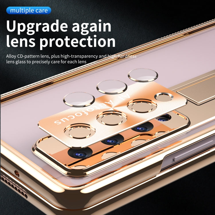For Samsung Galaxy Z Fold3 5G Magnetic Hinges Plating Phone Case with Holder(Champagne Gold) by buy2fix