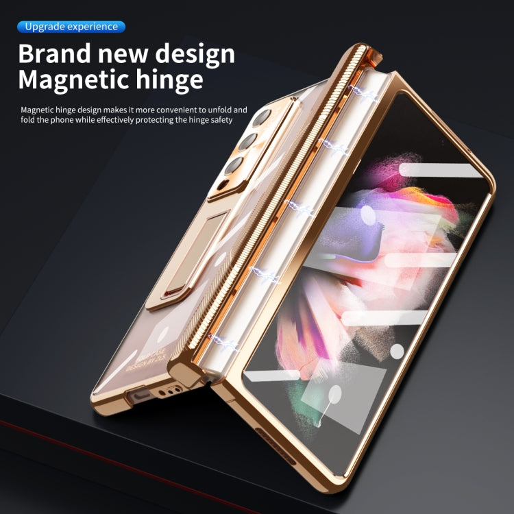For Samsung Galaxy Z Fold3 5G Magnetic Hinges Plating Phone Case with Holder(Champagne Gold) by buy2fix