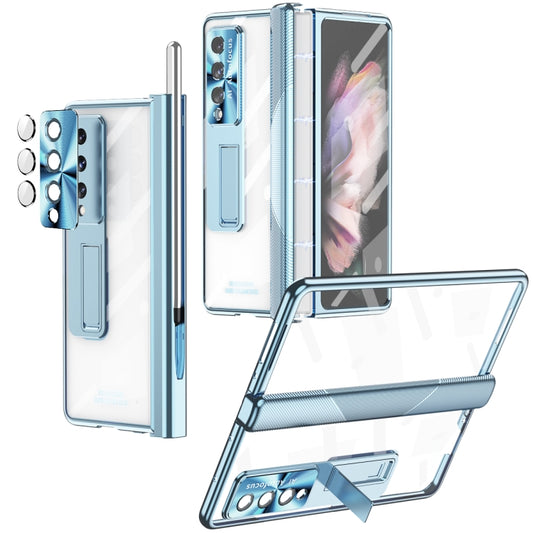 For Samsung Galaxy Z Fold3 5G Magnetic Hinges Plating Phone Case with Holder(Blue) by buy2fix