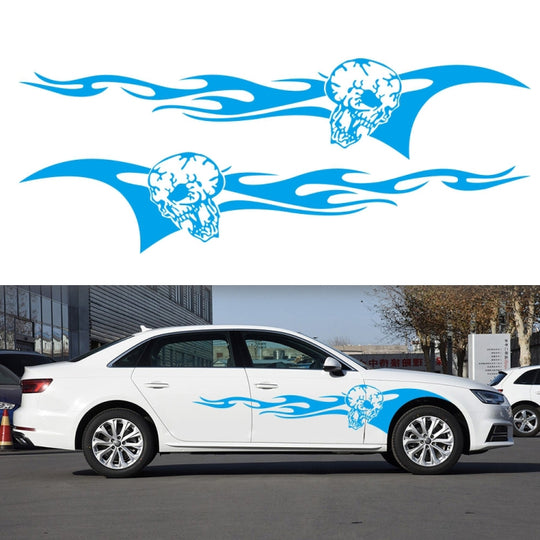2 PCS/Set D-964 Skull Flame Pattern Car Modified Decorative Sticker(Blue)
