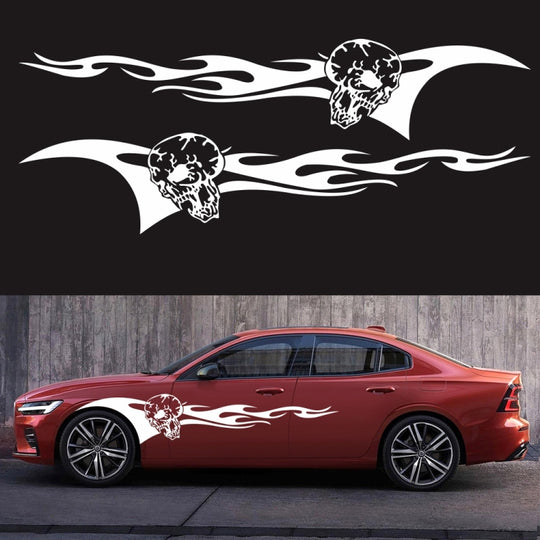 2 PCS/Set D-964 Skull Flame Pattern Car Modified Decorative Sticker(White)