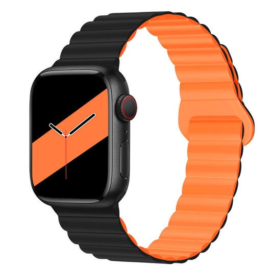 Reverse Buckle Magnetic Silicone Watch Band For Apple Watch Ultra 49mm&Watch Ultra 2 49mm / Series 9&8&7 45mm / SE 3&SE 2&6&SE&5&4 44mm / 3&2&1 42mm(Black Orange) by buy2fix